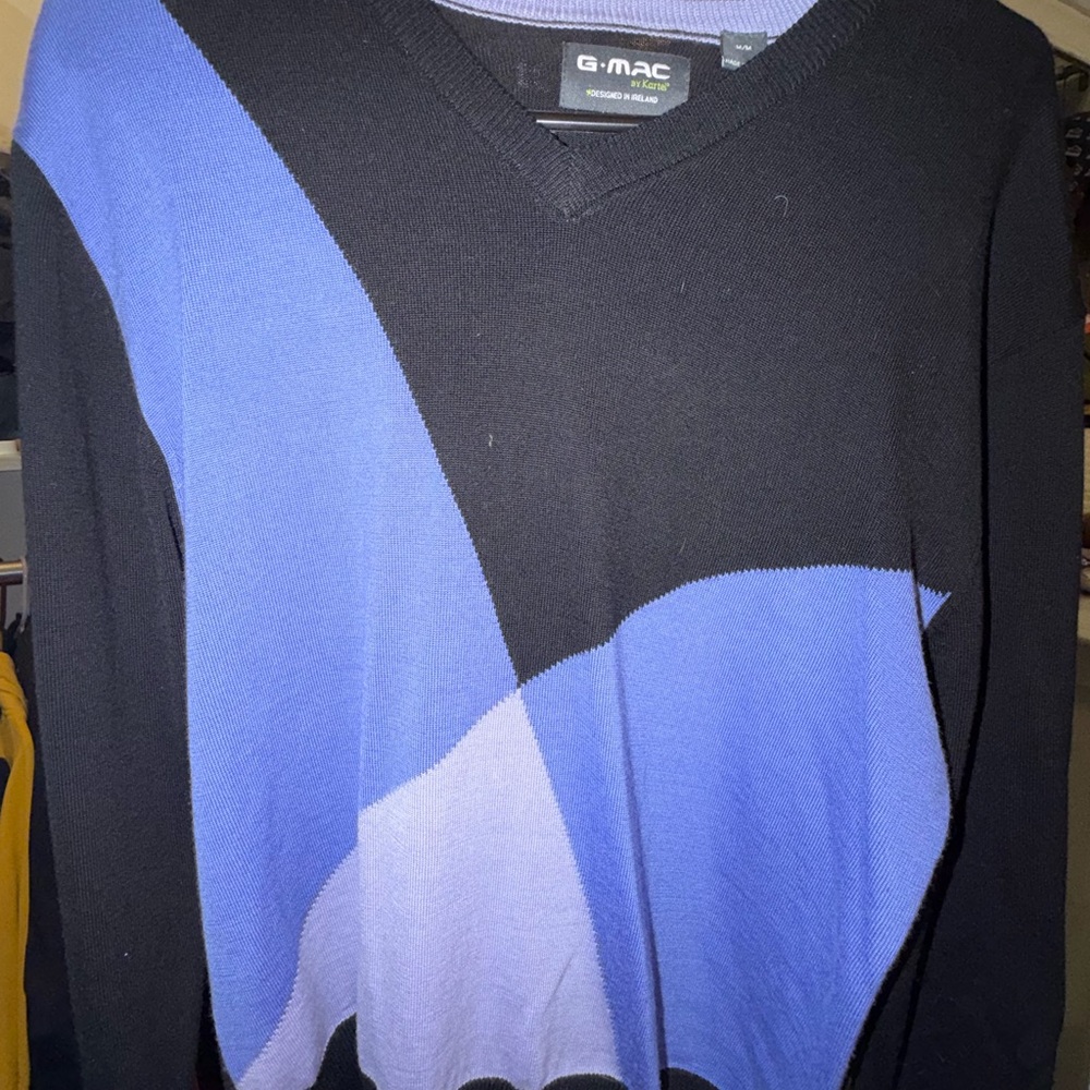 G-Mac (Kartell) Men's Black and Blue V-Neck Sweater